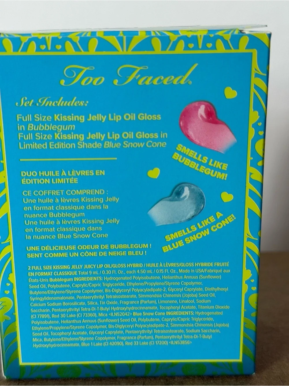 Too Faced Kissing Jelly Twice Upon a Time Lip Oil Gloss Duo Bubble Gum/Snow Cone